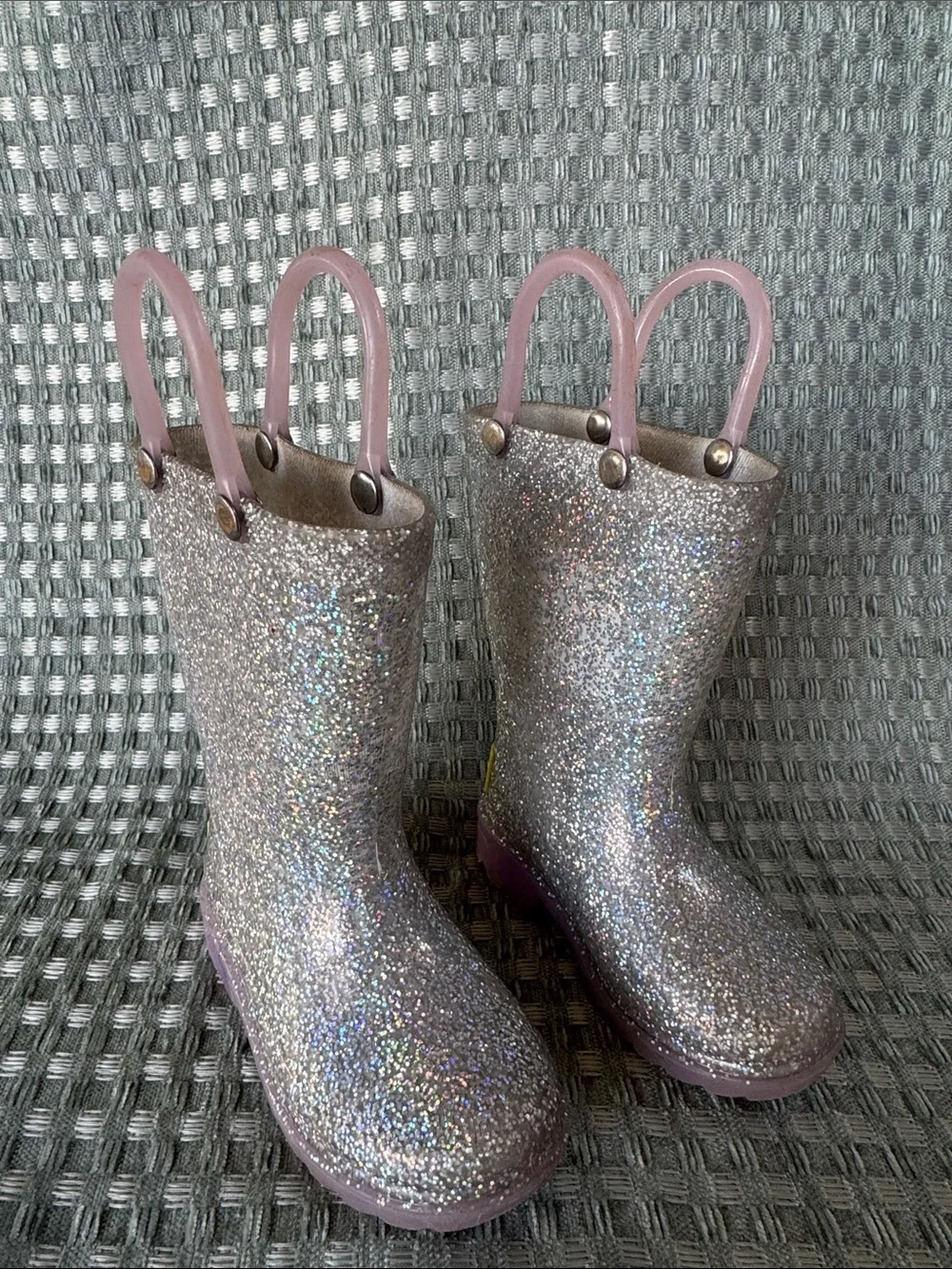 Western Chief Toddler Girls Silver Glitter Light -Up Rain Boots Size 5